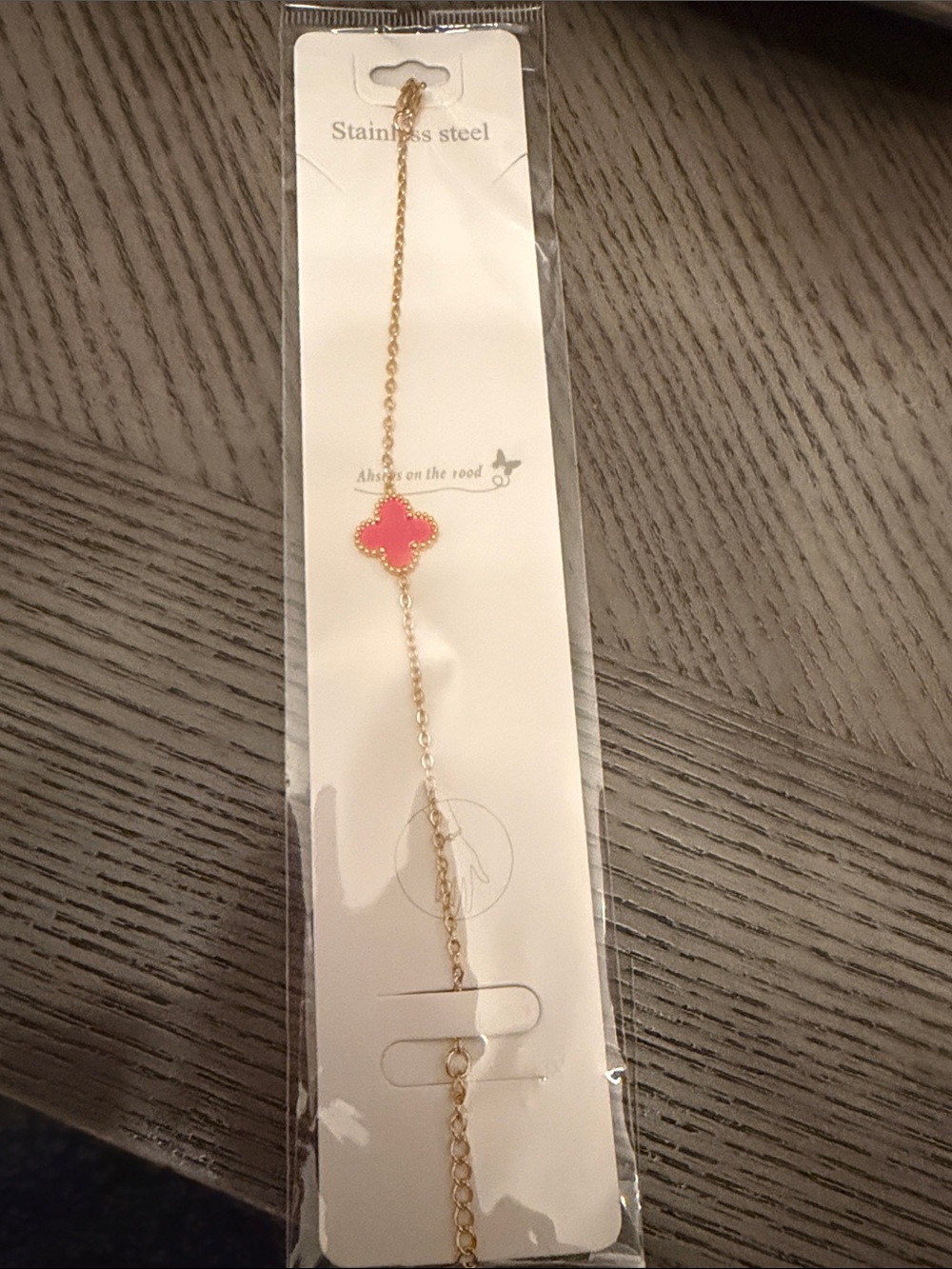 Gold Chain Bracelet with Pink Clover Charm